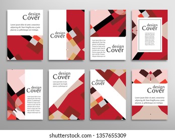 Set of A4 cover, abstract composition. Colorful header design for flyer, book, info banner frame, title sheet. Colored geometric shapes. Modern design. Brochure template layout. Vector illustration