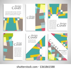 Set of A4 cover, abstract composition. Colorful header design for flyer, book, info banner frame, title sheet. Colored geometric shapes. Modern design. Brochure template layout. Vector illustration