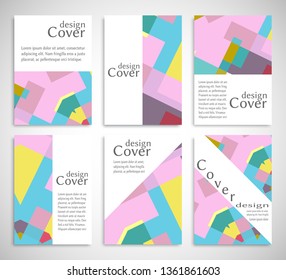 Set of A4 cover, abstract composition. Colorful header design for flyer, book, info banner frame, title sheet. Colored geometric shapes. Modern design. Brochure template layout. Vector illustration