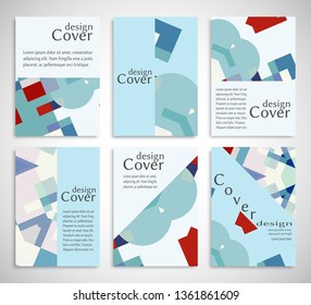 Set of A4 cover, abstract composition. Colorful header design for flyer, book, info banner frame, title sheet. Colored geometric shapes. Modern design. Brochure template layout. Vector illustration