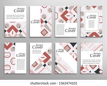 Set of A4 cover, abstract composition. Colorful header design for flyer, book, info banner frame, title sheet. Colored geometric shapes. Modern design. Brochure template layout. Vector illustration