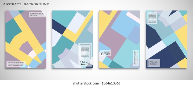 Set of A4 cover, abstract composition. Colorful header design for flyer, book, info banner frame, title sheet. Colored geometric shapes. Modern design. Brochure template layout. Vector illustration