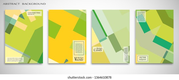 Set of A4 cover, abstract composition. Colorful header design for flyer, book, info banner frame, title sheet. Colored geometric shapes. Modern design. Brochure template layout. Vector illustration