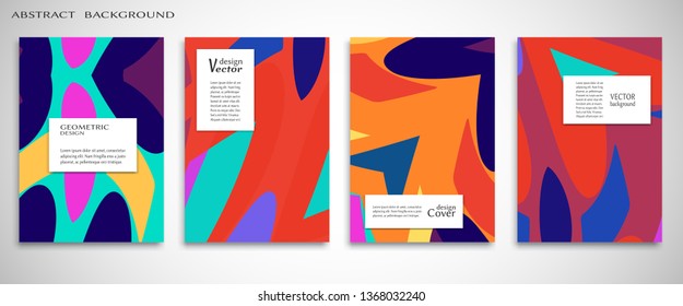Set of A4 cover, abstract composition. Colorful header design for flyer, book, info banner frame, title sheet. Colored geometric shapes. Modern design. Brochure template layout. Vector illustration