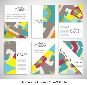 Set of A4 cover, abstract composition. Colorful header design for flyer, book, info banner frame, title sheet. Colored geometric shapes. Modern design. Brochure template layout. Vector illustration