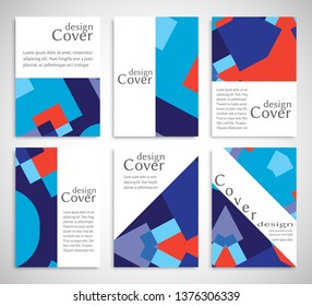 Set of A4 cover, abstract composition. Colorful header design for flyer, book, info banner frame, title sheet. Colored geometric shapes. Modern design. Brochure template layout. Vector illustration