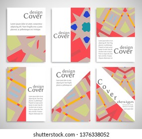 Set of A4 cover, abstract composition. Colorful header design for flyer, book, info banner frame, title sheet. Colored geometric shapes. Modern design. Brochure template layout. Vector illustration