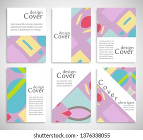 Set of A4 cover, abstract composition. Colorful header design for flyer, book, info banner frame, title sheet. Colored geometric shapes. Modern design. Brochure template layout. Vector illustration