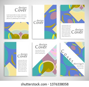 Set of A4 cover, abstract composition. Colorful header design for flyer, book, info banner frame, title sheet. Colored geometric shapes. Modern design. Brochure template layout. Vector illustration