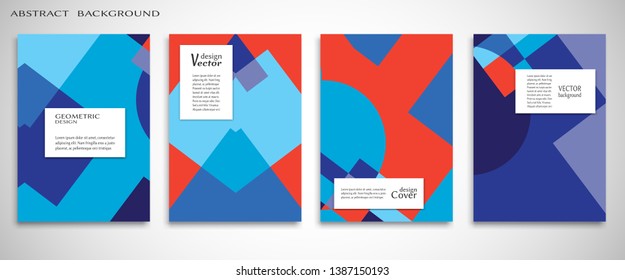 Set of A4 cover, abstract composition. Colorful header design for flyer, book, info banner frame, title sheet. Colored geometric shapes. Modern design. Brochure template layout. Vector illustration