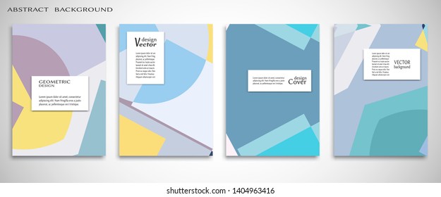Set of A4 cover, abstract composition. Colorful header design for flyer, book, info banner frame, title sheet. Colored geometric shapes. Modern design. Brochure template layout. Vector illustration
