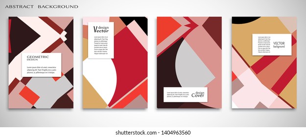 Set of A4 cover, abstract composition. Colorful header design for flyer, book, info banner frame, title sheet. Colored geometric shapes. Modern design. Brochure template layout. Vector illustration