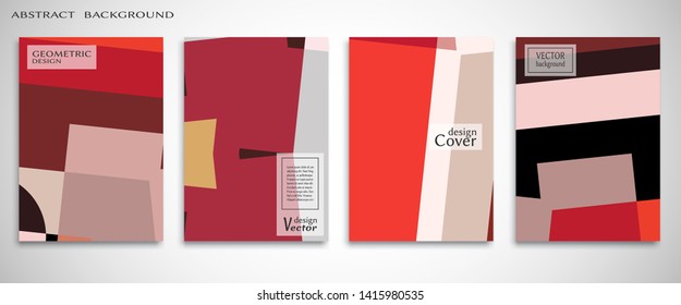 Set of A4 cover, abstract composition. Colorful header design for flyer, book, info banner frame, title sheet. Colored geometric shapes. Modern design. Brochure template layout. Vector illustration