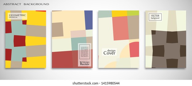 Set of A4 cover, abstract composition. Colorful header design for flyer, book, info banner frame, title sheet. Colored geometric shapes. Modern design. Brochure template layout. Vector illustration