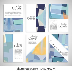 Set of A4 cover, abstract composition. Colorful header design for flyer, book, info banner frame, title sheet. Colored geometric shapes. Modern design. Brochure template layout. Vector illustration