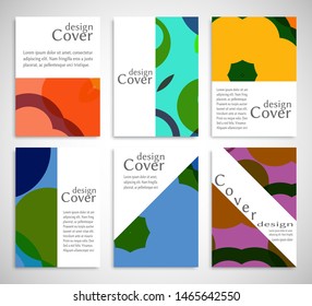 Set of A4 cover, abstract composition. Colorful header design for flyer, book, info banner frame, title sheet. Colored geometric shapes. Modern design. Brochure template layout. Vector illustration