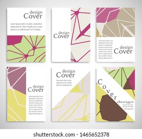 Set of A4 cover, abstract composition. Colorful header design for flyer, book, info banner frame, title sheet. Colored geometric shapes and lines. Modern design. Brochure template layout. Vector art