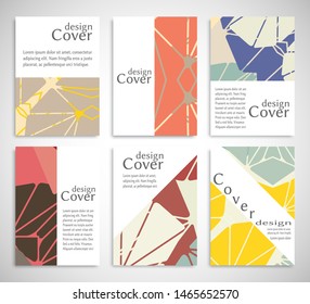 Set of A4 cover, abstract composition. Colorful header design for flyer, book, info banner frame, title sheet. Colored geometric shapes and lines. Modern design. Brochure template layout. Vector art