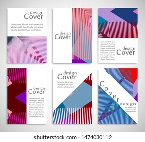 Set of A4 cover, abstract composition. Colorful header design for flyer, book, info banner frame, title sheet. Colored geometric shapes. Modern design. Brochure template layout. Vector illustration