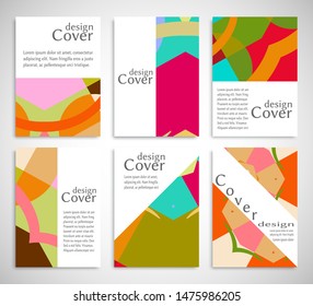 Set of A4 cover, abstract composition. Colorful header design for flyer, book, info banner frame, title sheet. Colored geometric shapes. Modern design. Brochure template layout. Vector illustration