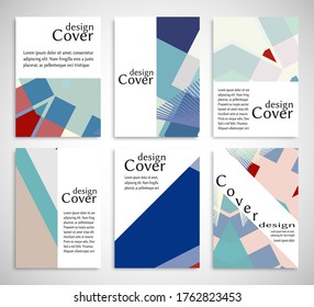 Set of A4 cover, abstract composition. Colorful header design for flyer, book, info banner frame, title sheet. Colored geometric shapes. Modern design. Brochure template layout. Vector illustration