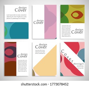 Set of A4 cover, abstract composition. Colorful header design for flyer, book, info banner frame, title sheet. Colored geometric shapes. Modern design. Brochure template layout. Vector illustration