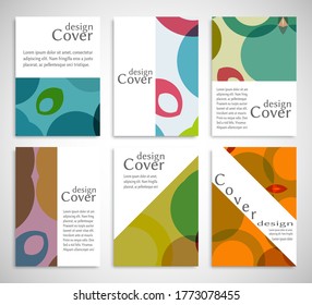 Set of A4 cover, abstract composition. Colorful header design for flyer, book, info banner frame, title sheet. Colored geometric shapes. Modern design. Brochure template layout. Vector illustration