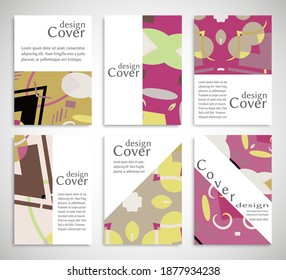 Set of A4 cover, abstract composition. Colorful header design for flyer, book, info banner frame, title sheet. Colored geometric shapes. Modern design. Brochure template layout. Vector illustration