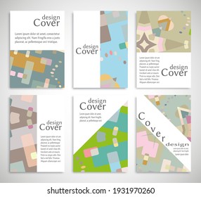 Set of A4 cover, abstract composition. Colorful header design for flyer, book, info banner frame, title sheet. Colored geometric shapes. Modern design. Brochure template layout. Vector illustration