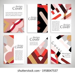 Set of A4 cover, abstract composition. Colorful header design for flyer, book, info banner frame, title sheet. Colored geometric shapes. Modern design. Brochure template layout. Vector illustration