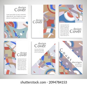 Set of A4 cover, abstract composition. Colorful header design for flyer, book, info banner frame, title sheet. Colored geometric shapes. Modern design. Brochure template layout. Vector illustration