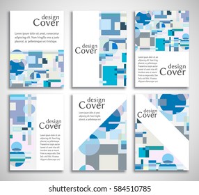 Set of A4 cover, abstract composition. Colorful header design for flyer, book, info banner frame, title sheet. Colored geometric shapes. Modern design. Brochure template layout. Vector illustration