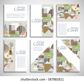 Set of A4 cover, abstract composition. Colorful header design for flyer, book, info banner frame, title sheet. Colored geometric shapes. Modern design. Brochure template layout. Vector illustration
