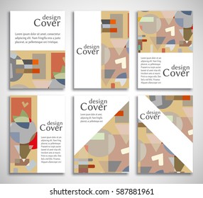 Set of A4 cover, abstract composition. Colorful header design for flyer, book, info banner frame, title sheet. Colored geometric shapes. Modern design. Brochure template layout. Vector illustration