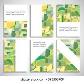 Set of A4 cover, abstract composition. Colorful header design for flyer, book, info banner frame, title sheet. Colored geometric shapes. Modern design. Brochure template layout. Vector illustration