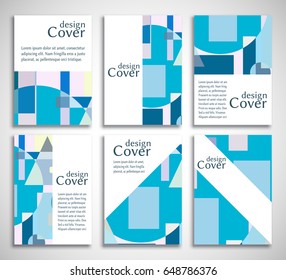 Set of A4 cover, abstract composition. Colorful header design for flyer, book, info banner frame, title sheet. Colored geometric shapes. Modern design. Brochure template layout. Vector illustration