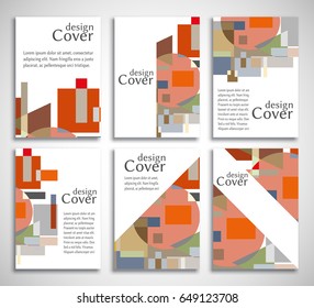 Set of A4 cover, abstract composition. Colorful header design for flyer, book, info banner frame, title sheet. Colored geometric shapes. Modern design. Brochure template layout. Vector illustration