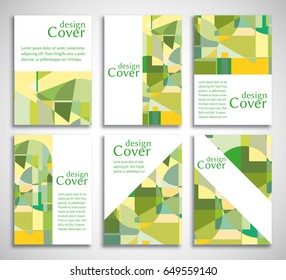 Set of A4 cover, abstract composition. Colorful header design for flyer, book, info banner frame, title sheet. Colored geometric shapes. Modern design. Brochure template layout. Vector illustration