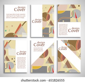 Set of A4 cover, abstract composition. Colorful header design for flyer, book, info banner frame, title sheet. Colored geometric shapes. Modern design. Brochure template layout. Vector illustration