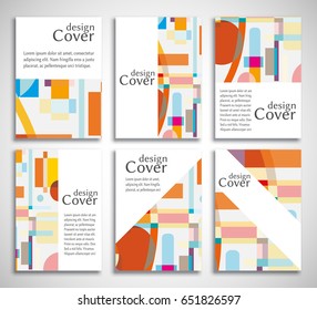 Set of A4 cover, abstract composition. Colorful header design for flyer, book, info banner frame, title sheet. Colored geometric shapes. Modern design. Brochure template layout. Vector illustration