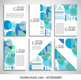 Set of A4 cover, abstract composition. Colorful header design for flyer, book, info banner frame, title sheet. Colored geometric shapes. Modern design. Brochure template layout. Vector illustration