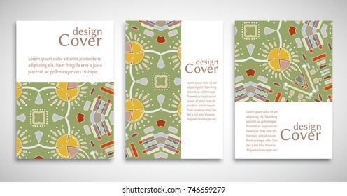 Set of A4 cover, abstract composition. Colorful header design for flyer, book, info banner frame, title sheet. Colored geometric shapes. Modern design. Brochure template layout. Vector illustration