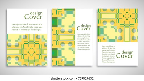 Set of A4 cover, abstract composition. Colorful header design for flyer, book, info banner frame, title sheet. Colored geometric shapes. Modern design. Brochure template layout. Vector illustration