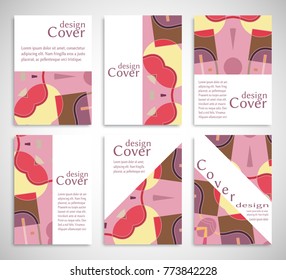 Set of A4 cover, abstract composition. Colorful header design for flyer, book, info banner frame, title sheet. Colored geometric shapes. Modern design. Brochure template layout. Vector illustration