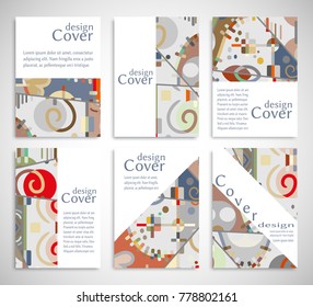 Set of A4 cover, abstract composition. Colorful header design for flyer, book, info banner frame, title sheet. Colored geometric shapes. Modern design. Brochure template layout. Vector illustration