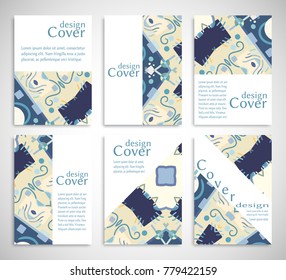 Set of A4 cover, abstract composition. Colorful header design for flyer, book, info banner frame, title sheet. Colored geometric shapes. Modern design. Brochure template layout. Vector illustration