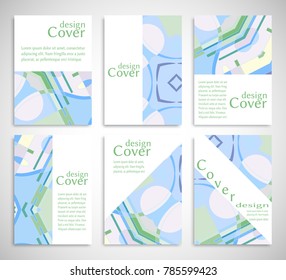 Set of A4 cover, abstract composition. Colorful header design for flyer, book, info banner frame, title sheet. Colored geometric shapes. Modern design. Brochure template layout. Vector illustration