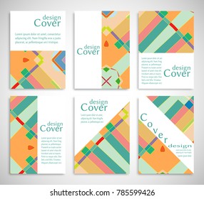 Set of A4 cover, abstract composition. Colorful header design for flyer, book, info banner frame, title sheet. Colored geometric shapes. Modern design. Brochure template layout. Vector illustration