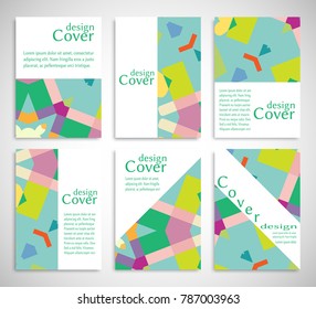 Set of A4 cover, abstract composition. Colorful header design for flyer, book, info banner frame, title sheet. Colored geometric shapes. Modern design. Brochure template layout. Vector illustration