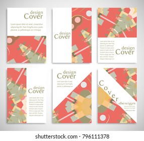 Set of A4 cover, abstract composition. Colorful header design for flyer, book, info banner frame, title sheet. Colored geometric shapes. Modern design. Brochure template layout. Vector illustration